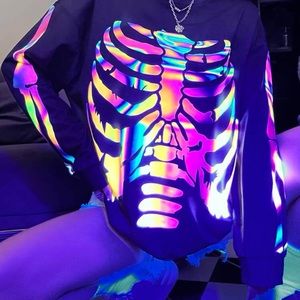 Reflective skeleton print sweater